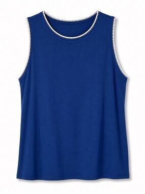 St. John’s Bay 2X Blue Sleeveless Tank Top White Trim NWT Plus Size
